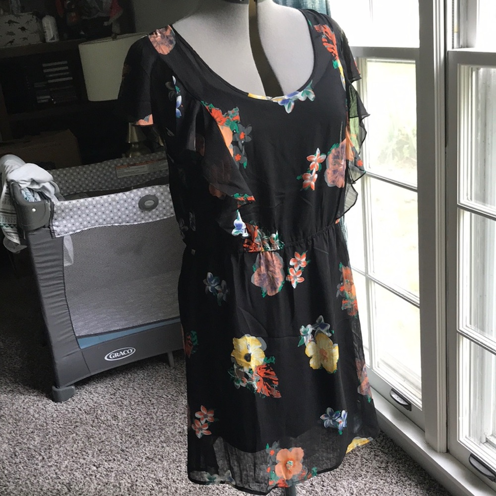 Black Rainn Black Floral Sheer Dress w/ black slip